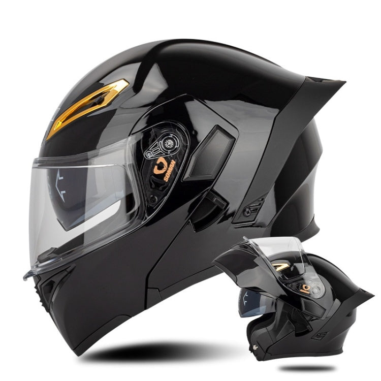 SOMAN Motorcycle Dual Lens Riding Peel-Off Full Coverage Helmet, Size: L(Bright Black)