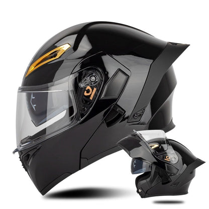 SOMAN Motorcycle Dual Lens Riding Peel-Off Full Coverage Helmet, Size: L(Bright Black)