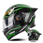 SOMAN Motorcycle Dual Lens Riding Peel-Off Full Coverage Helmet, Size: XL(Bright Black Green)