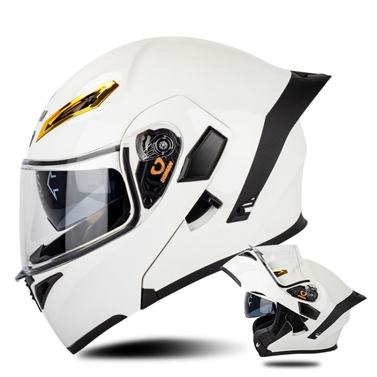 SOMAN Motorcycle Dual Lens Riding Peel-Off Full Coverage Helmet, Size: XL(Pearl White)