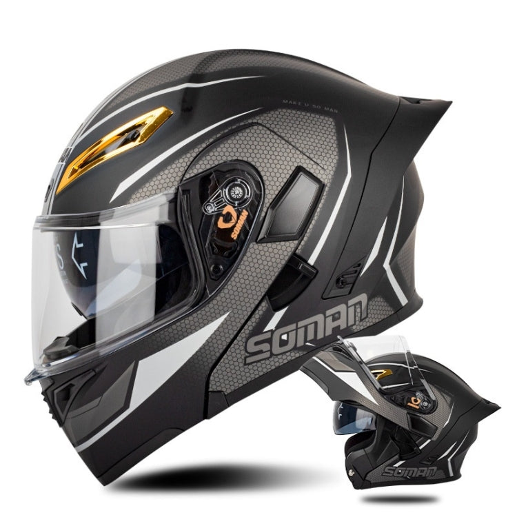 SOMAN Motorcycle Dual Lens Riding Peel-Off Full Coverage Helmet, Size: XXL(Black Gray Track)