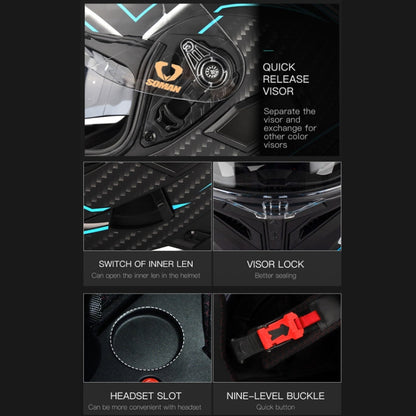 SOMAN Motorcycle Dual Lens Riding Peel-Off Full Coverage Helmet, Size: L(Bright Black)