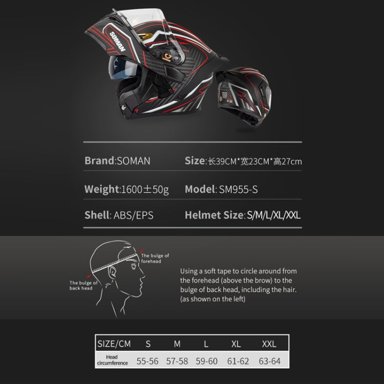SOMAN Motorcycle Dual Lens Riding Peel-Off Full Coverage Helmet, Size: L(Bright Black Green)