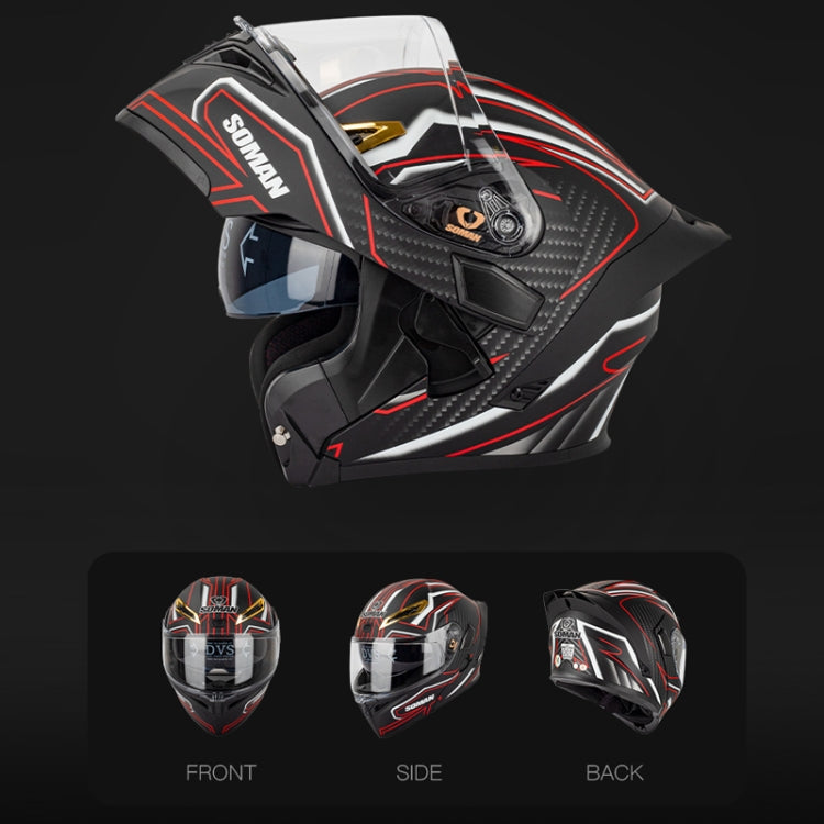 SOMAN Motorcycle Dual Lens Riding Peel-Off Full Coverage Helmet, Size: L(Red Gray Vision)
