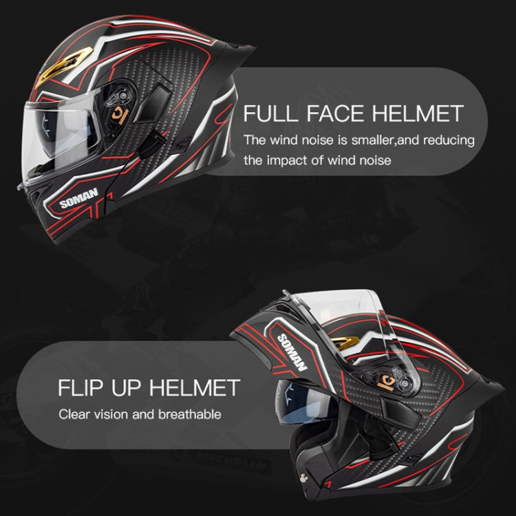 SOMAN Motorcycle Dual Lens Riding Peel-Off Full Coverage Helmet, Size: L(Bright Black)