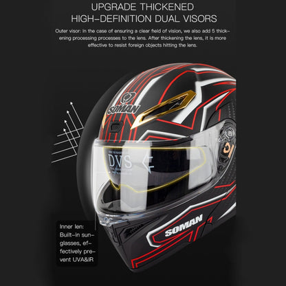 SOMAN Motorcycle Dual Lens Riding Peel-Off Full Coverage Helmet, Size: XL(Bright Black Green)