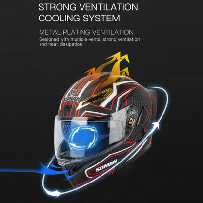 SOMAN Motorcycle Dual Lens Riding Peel-Off Full Coverage Helmet, Size: L(Bright Black)