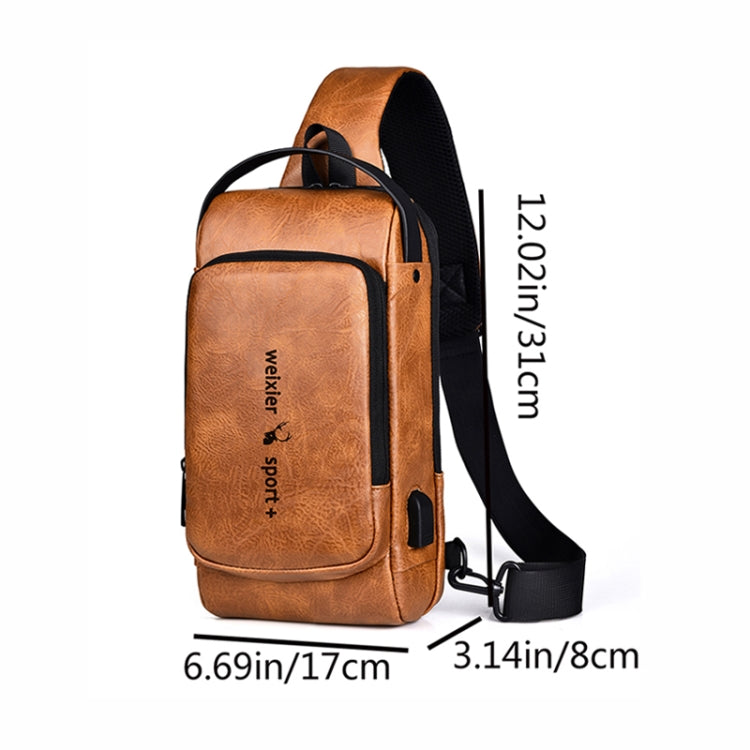 WEIXIER X318 Single Shoulder Crossbody Male Waterproof Anti-Theft Small Backpack(Light Brown)