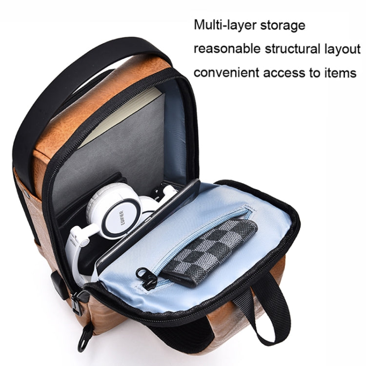 WEIXIER X318 Single Shoulder Crossbody Male Waterproof Anti-Theft Small Backpack(Light Brown)