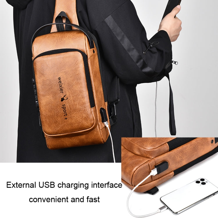 WEIXIER X318 Single Shoulder Crossbody Male Waterproof Anti-Theft Small Backpack(Light Brown)