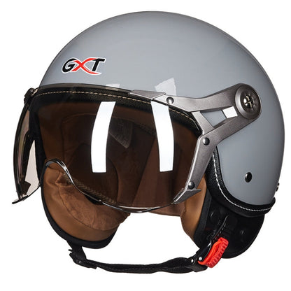 GXT Electric Vehicle Half Cover Helmet Four Seasons Retro Helmet, Size: XL(Cement Gray)