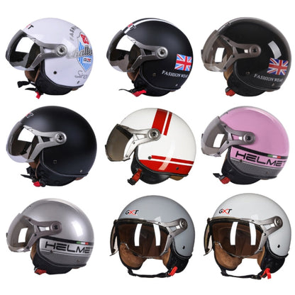 GXT Electric Vehicle Half Cover Helmet Four Seasons Retro Helmet, Size: XL(Painted White Red Stripes)