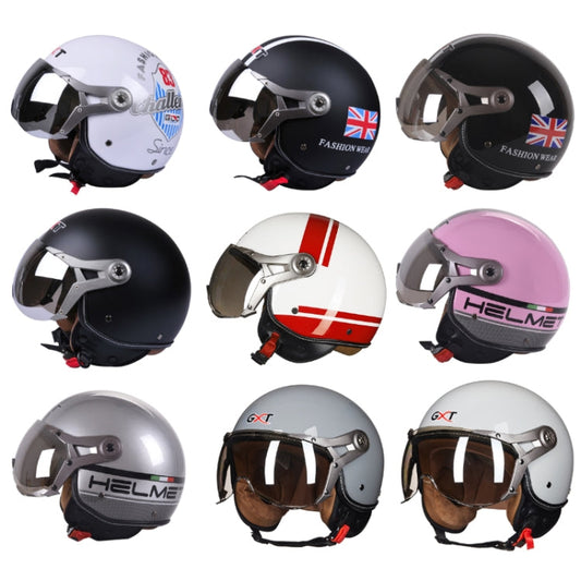 GXT Electric Vehicle Half Cover Helmet Four Seasons Retro Helmet, Size: XL(Matte Black Flower)
