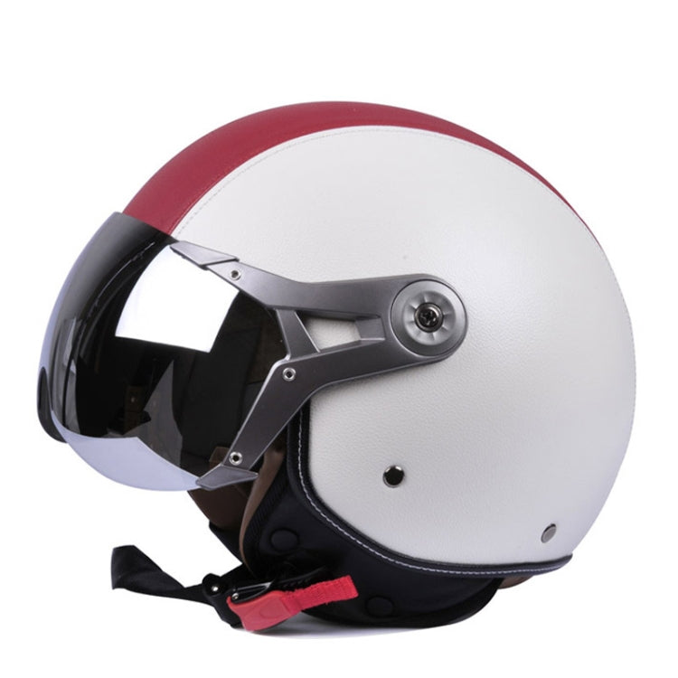 Casque Rétro Moto Électrique GXT Demi-Housse Quatre Saisons, Taille : M (Blanc Rouge)