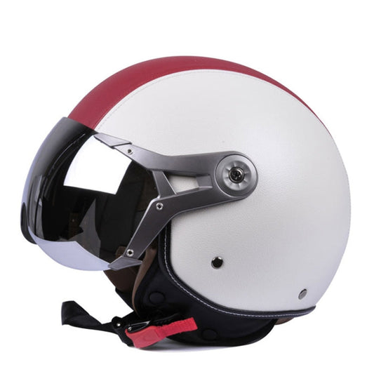 GXT Electric Vehicle Half Cover Four Seasons Retro Helmet, Size: M(White Red)