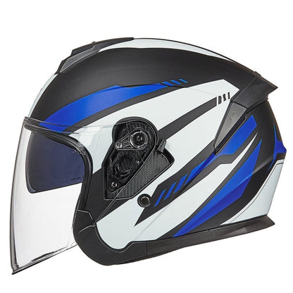 GXT Electric Vehicle Four Seasons Sun Protection & Windshield Double Lens Helmet, Size: L(Matt Black Blue)