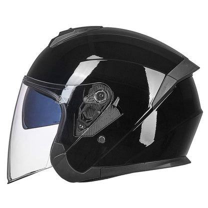 Casque de véhicule électrique GXT Double Lentille Anti-UV et Anti-Vent Quatre Saisons, Taille : L (Noir Brillant)