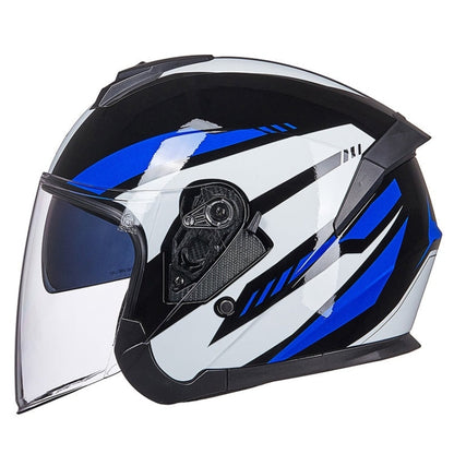 GXT Electric Vehicle Four Seasons Sun Protection & Windshield Double Lens Helmet, Size: XL(Bright Black Blue)
