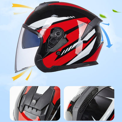 GXT Electric Vehicle Four Seasons Sun Protection & Windshield Double Lens Helmet, Size: XL(Bright Black Red)