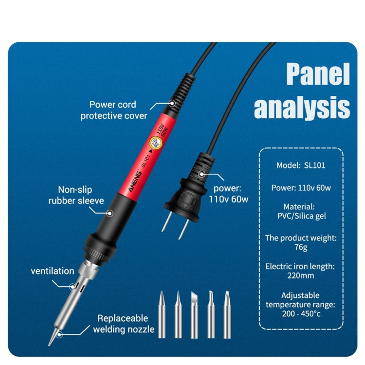 ANENG SL101 16pcs/set Rotary Thermostat Household Constant Temperature Soldering Iron Set 60W Internal Heat Welding Tool Kit(EU Plug)