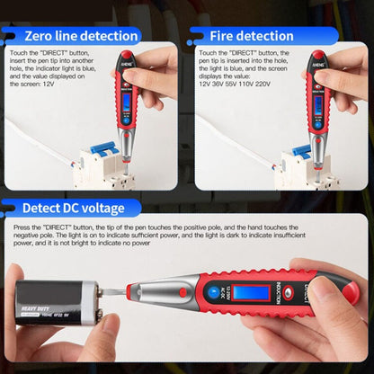 ANENG VD700 2pcs Sound and Light Alarm Non-contact Digital Display Sensor Multi-function Test Pen(Black Red)