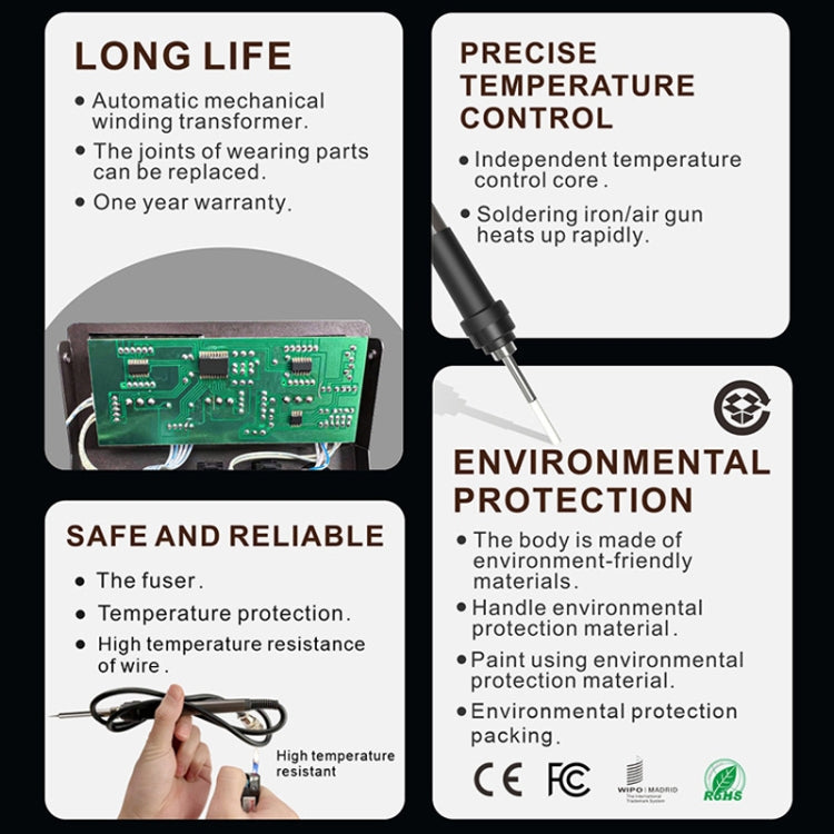BAKU BA-601C+ Digital Display 2-In-1 Electric Soldering Iron Heat Exchanger Mobile Phone Maintenance Desoldering US Plug 110V