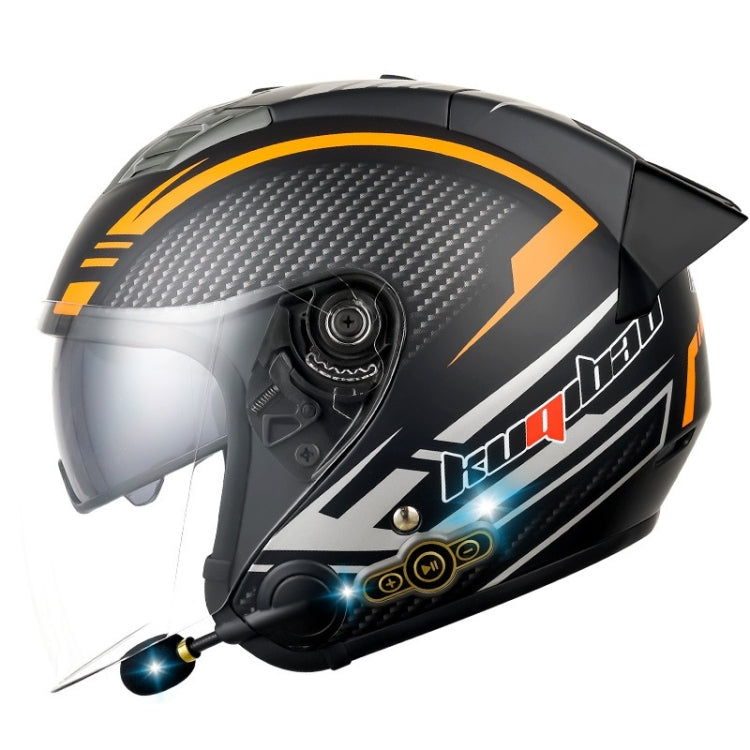 Casque de moto intelligent Bluetooth double lentille de protection solaire KUQIBAO, taille: M (noir mat en fibre fantôme + queue noire)