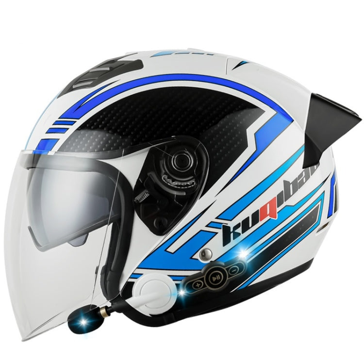 Casque de moto intelligent Bluetooth KUQIBAO avec double lentille de protection solaire, Taille : M (Fibre Fantôme Blanche + Queue Noire)