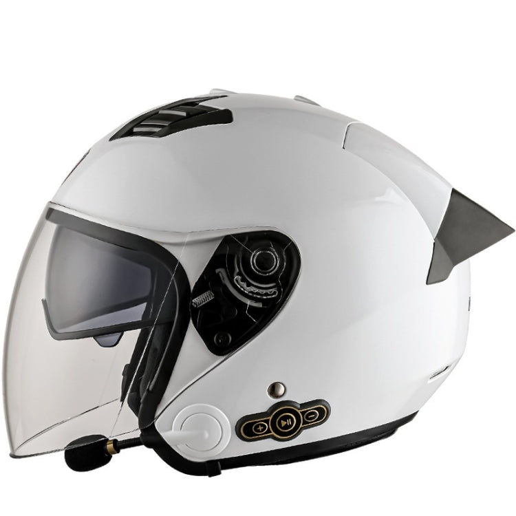 Casque de moto intelligent Bluetooth KUQIBAO, protection solaire, double lentille de sécurité, taille : M (blanc + queue grise)