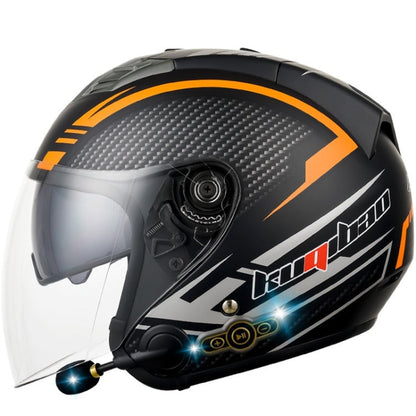 KUQIBAO Motorcycle Smart Bluetooth Sun Protection Double Lens Safety Helmet, Size: L(Matte Black Phantom Fiber)