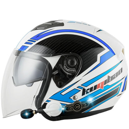 Casque de sécurité intelligent de moto Bluetooth à double lentille de protection solaire KUQIBAO, taille : L (Fibre fantôme blanche)