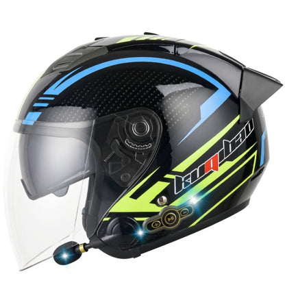 Casque de moto intelligent Bluetooth KUQIBAO, protection solaire double lentille, taille: L (Fibre fantôme noire brillante + queue noire)