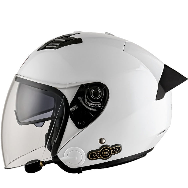 Casque de sécurité de moto intelligent Bluetooth anti-UV double lentille KUQIBAO, taille : L (blanc + queue noire)
