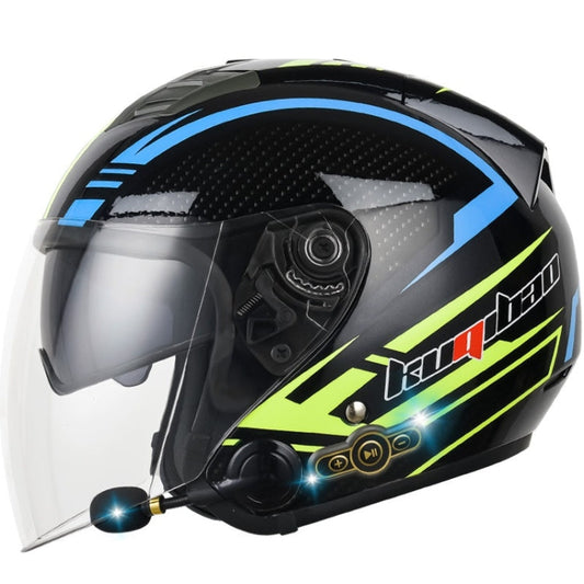KUQIBAO Motorcycle Smart Bluetooth Sun Protection Double Lens Safety Helmet, Size: XL(Glossy Black Phantom Fiber)