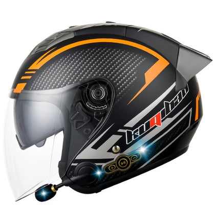 KUQIBAO Motorcycle Smart Bluetooth Sun Protection Double Lens Safety Helmet, Size: XL(Matte Black Phantom Fiber+Gray Rear Spoiler)