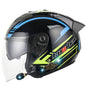 Casque de moto intelligent Bluetooth anti-UV double lentille, taille : XXL (fibre fantôme noire brillante + queue noire)