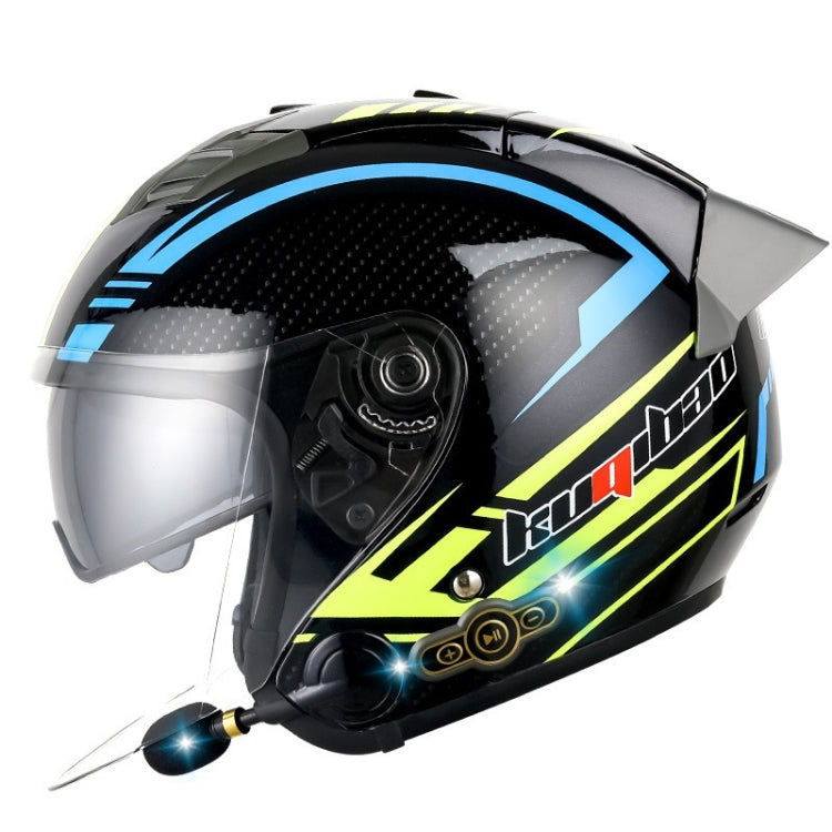 KUQIBAO Motorcycle Smart Bluetooth Sun Protection Double Lens Safety Helmet, Size: XXL(Bright Black Phantom Fiber+Gray Tail)