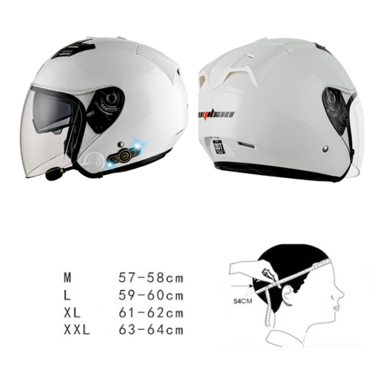Casque de moto intelligent Bluetooth KUQIBAO avec double lentille de protection solaire, Taille : M (Fibre Fantôme Blanche + Queue Noire)