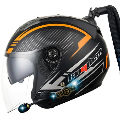 KUQIBAO Motorcycle Bluetooth Headset Double Lens Helmet With Braid, Size: XL(Fruits Black Phantom Fiber)
