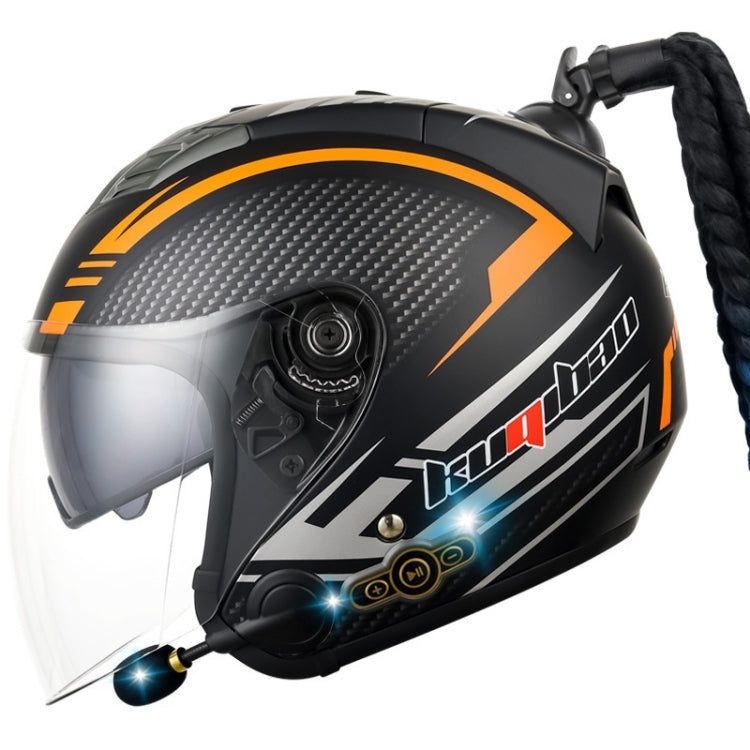 KUQIBAO Motorcycle Bluetooth Headset Double Lens Helmet With Braid, Size: XXL(Fruits Black Phantom Fiber)