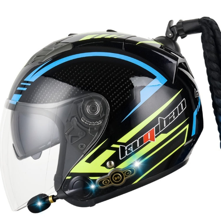 Casque de moto Bluetooth KUQIBAO à double lentille avec tresse, Taille : XXL (Fibre Fantôme Noir Brillant)