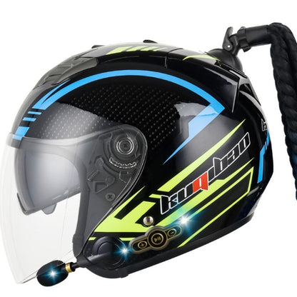 Casque de moto Bluetooth KUQIBAO à double lentille avec tresse, Taille : XXL (Fibre Fantôme Noir Brillant)