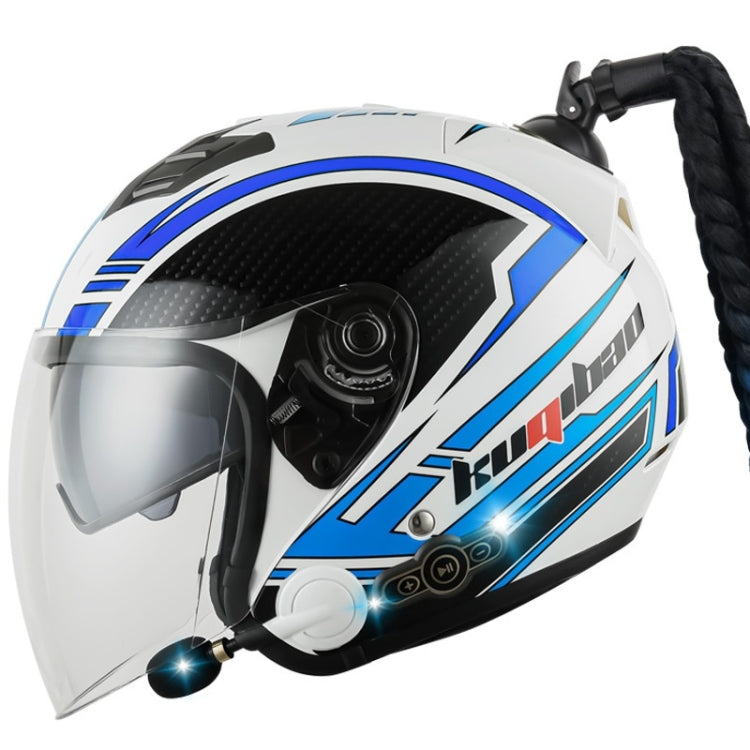 KUQIBAO Motorcycle Bluetooth Headset Double Lens Helmet With Braid, Size: XXL(White Phantom Fiber)
