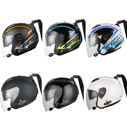KUQIBAO Motorcycle Bluetooth Headset Double Lens Helmet With Braid, Size: M(Bright Black Phantom Fiber)