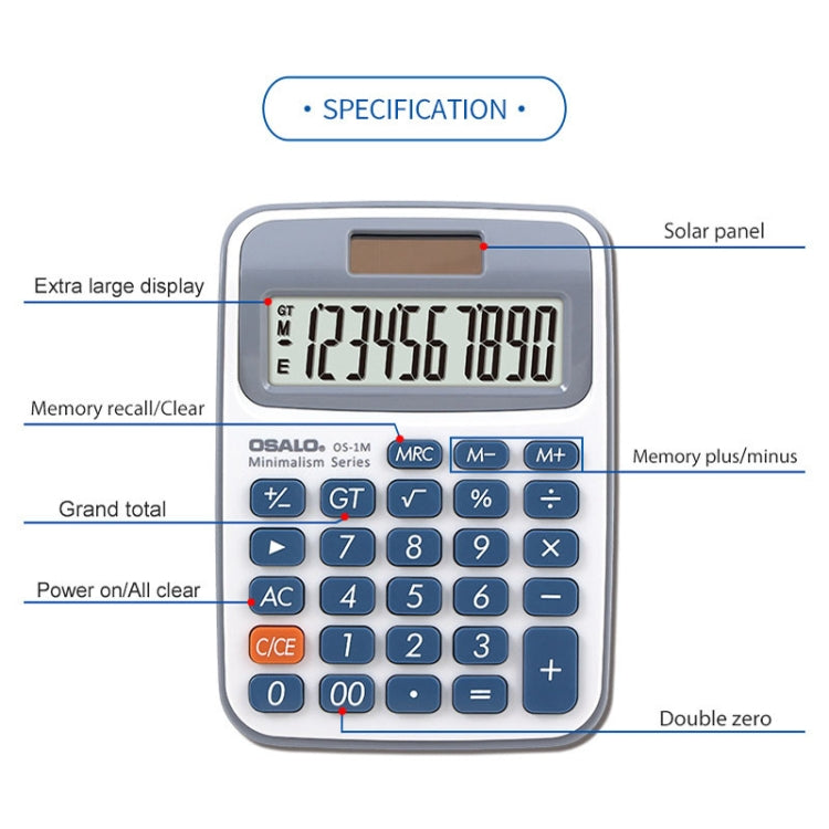 Calculatrice de bureau OSALO 10 chiffres à écran LCD, double alimentation solaire, mini calculatrice pour étudiant