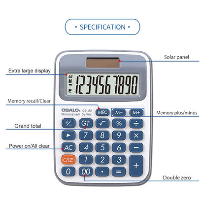 Calculatrice de bureau OSALO 10 chiffres à écran LCD, double alimentation solaire, mini calculatrice pour étudiant