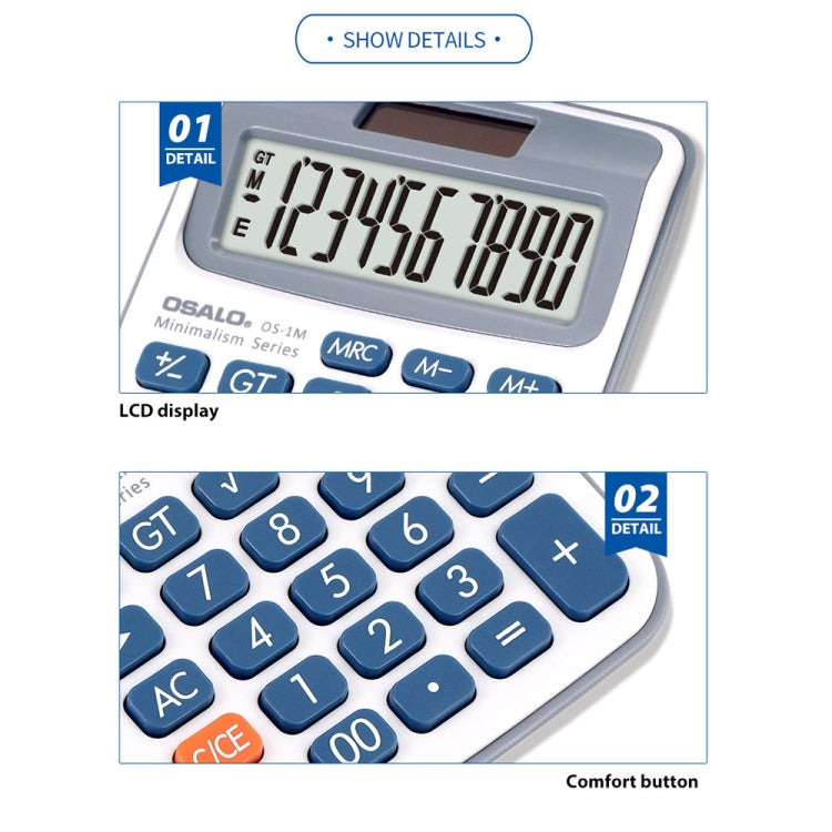 Calculatrice de bureau OSALO 10 chiffres à écran LCD, double alimentation solaire, mini calculatrice pour étudiant