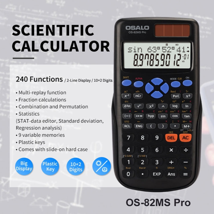 OSALO 240 Functions LCD Screen Solar Dual Power Supply Plug-in Teaching Calculator