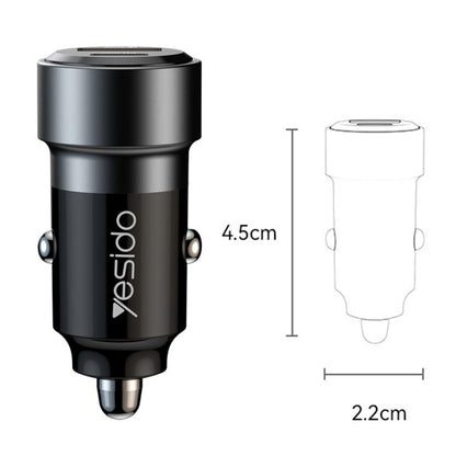 Yesido Y55 With Double Type-C/USB-C Port Line Car Charger QC3.0+PD30W Type-C/USB-C+USB Dual Port Quick Charge(Black)