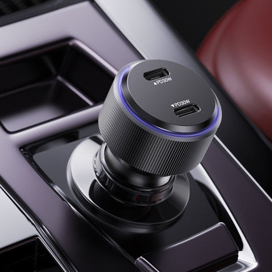 Chargeur de voiture rapide Yesido Y48 60W en aluminium avec double port Type-C/USB-C (Noir)